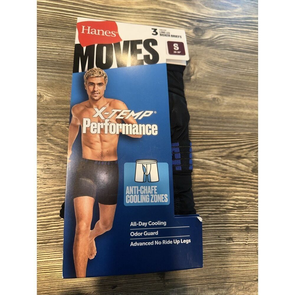 Hanes Men's Moves Performance Boxer Brief Regular/Trunk,3 Pack, 8", Size Small.Z